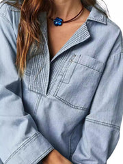 Collared Long Sleeve Denim Shirt Jacket