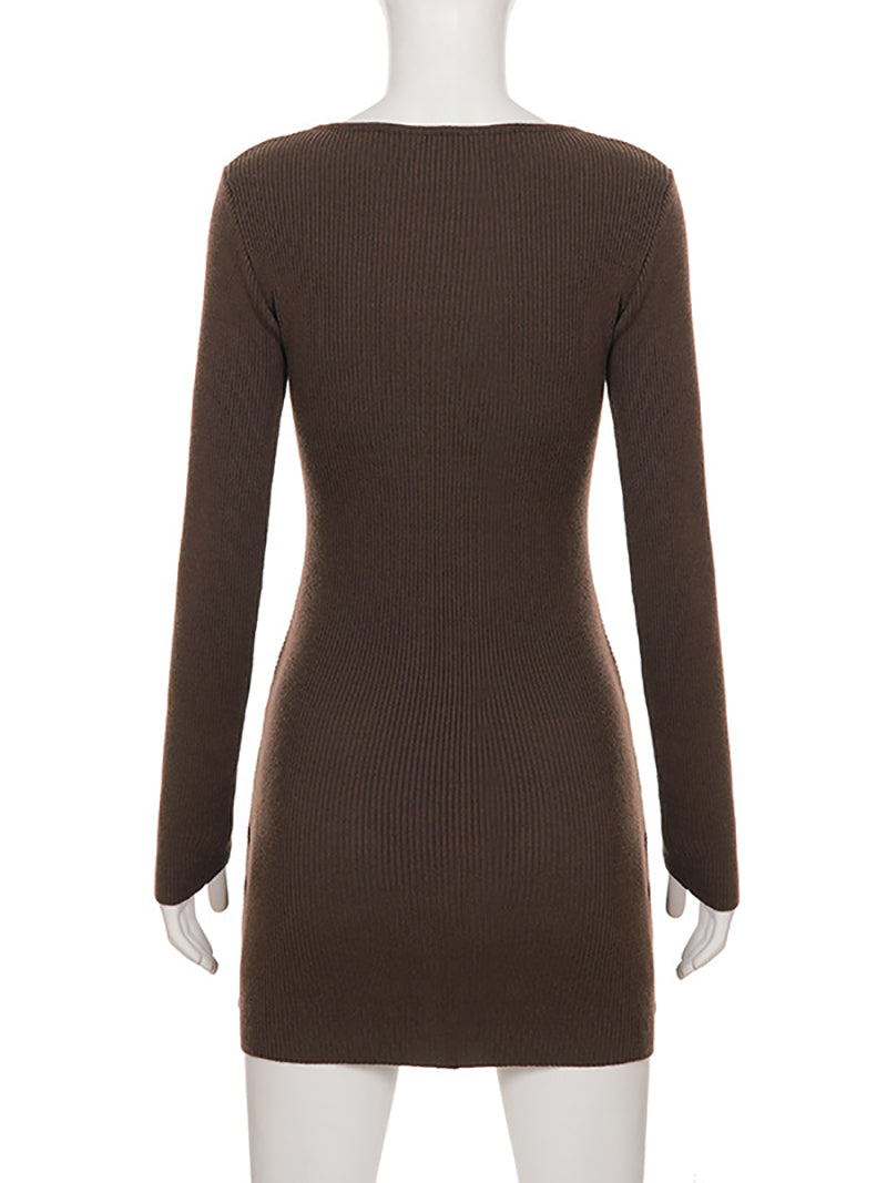 Fashion Round Collar Twisted Knit Mini Dress