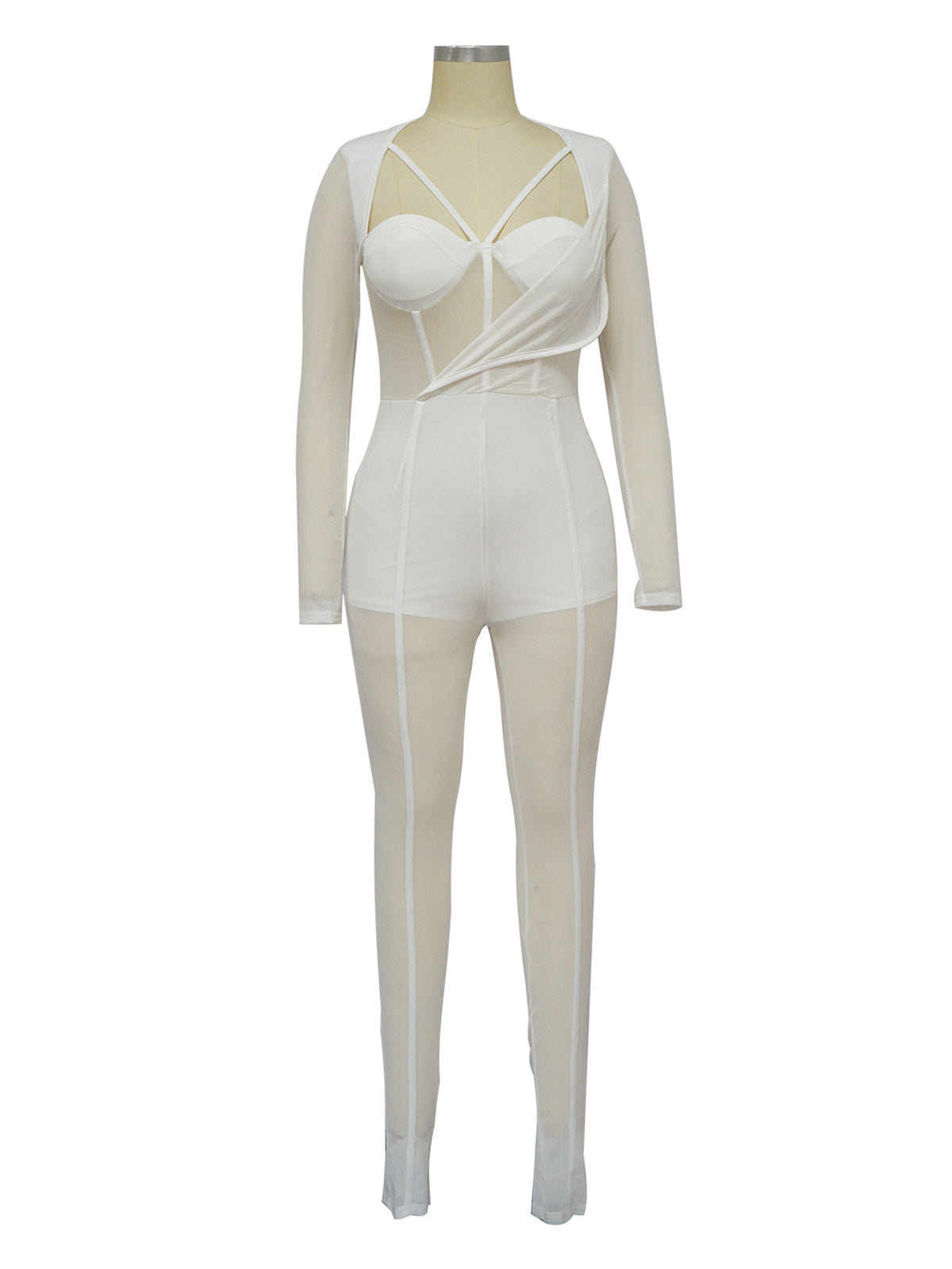 Sexy Mesh Patchwork Sheer Night Club Bodycon Jumpsuit