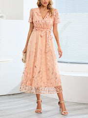 Fashion V-neck Sequin Lace-up Slim Party Dress