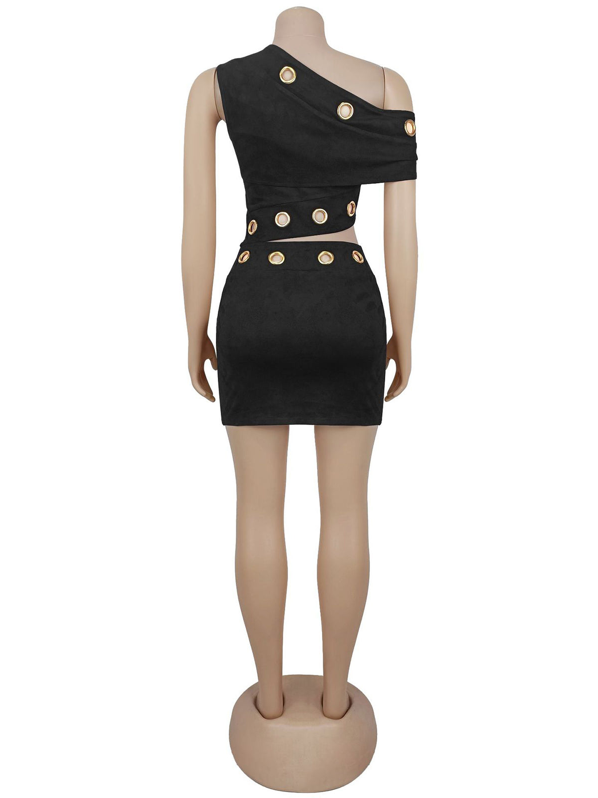 Sexy Oblique Collar Hollow Out Top Mini Skirt Set