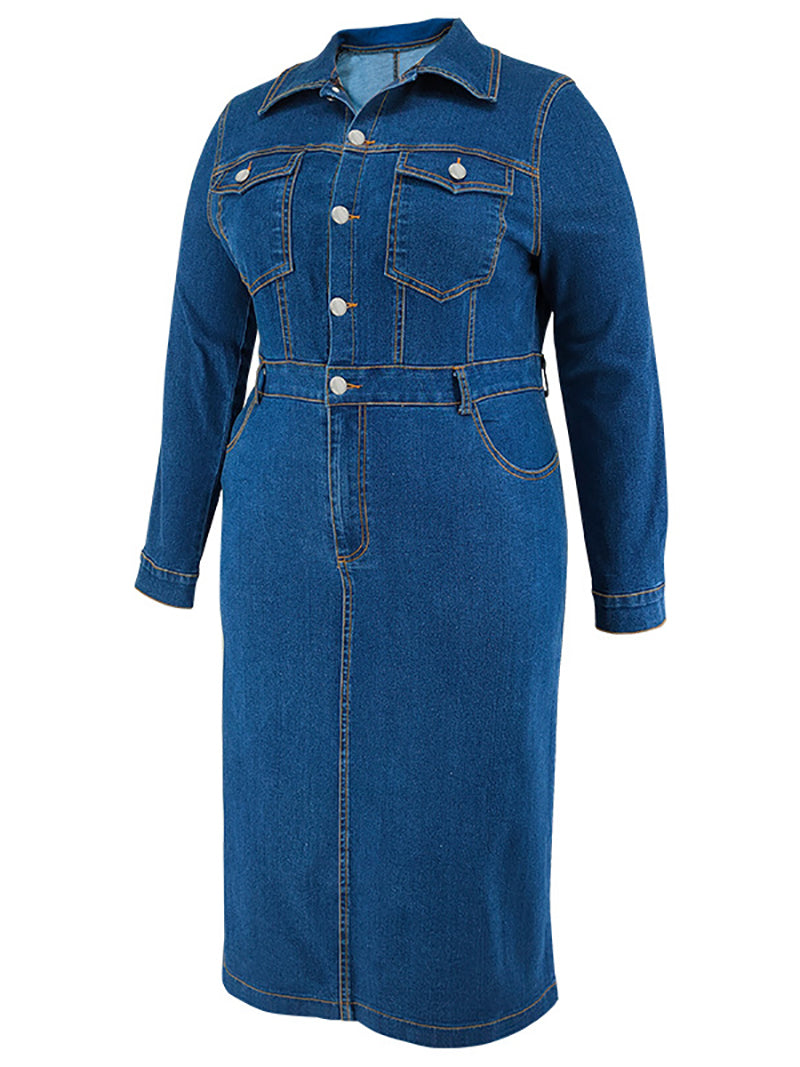 Fashion Button Up High Waist Denim Dress