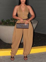 Sexy Halter Backless Zipper Loose Jumpsuit