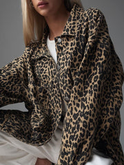 Street Casual Leopard Print Denim Jacket