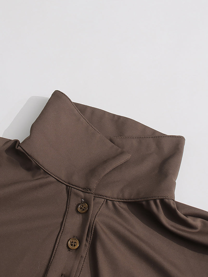 Turn-down Collar Draped Asymmetric Mini Dress