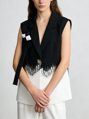 Fashion Sleeveless Sequin Tassels Patchwork Blazer Vest