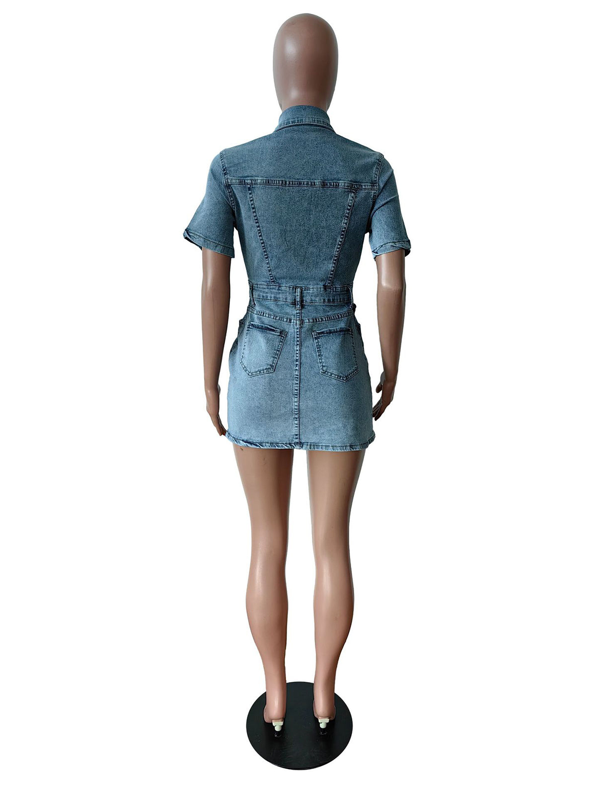 Fashion Short Sleeve Elastic Denim Dress