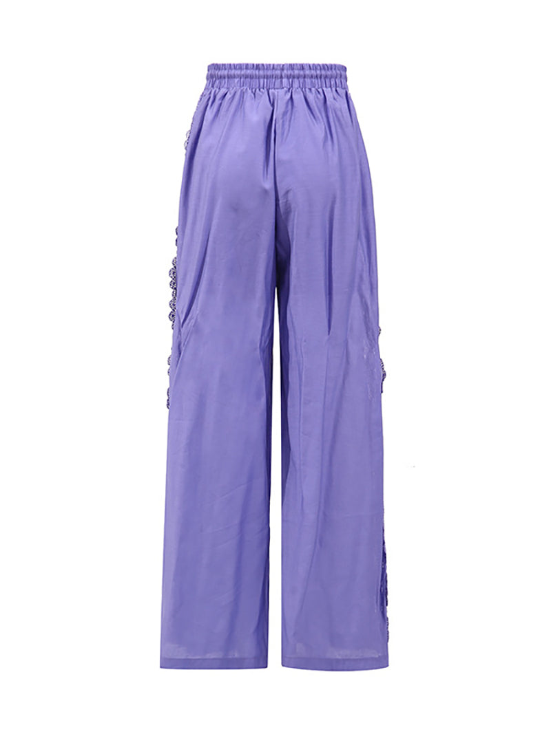 Patchwork Lace Embroider T-shirt Wide Leg Pant Sets
