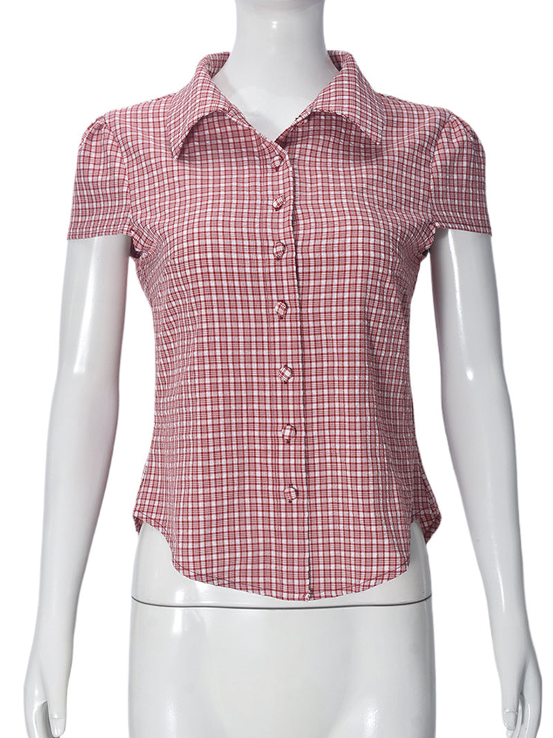 Retro Casual Turn-down Collar Plaid Shirt