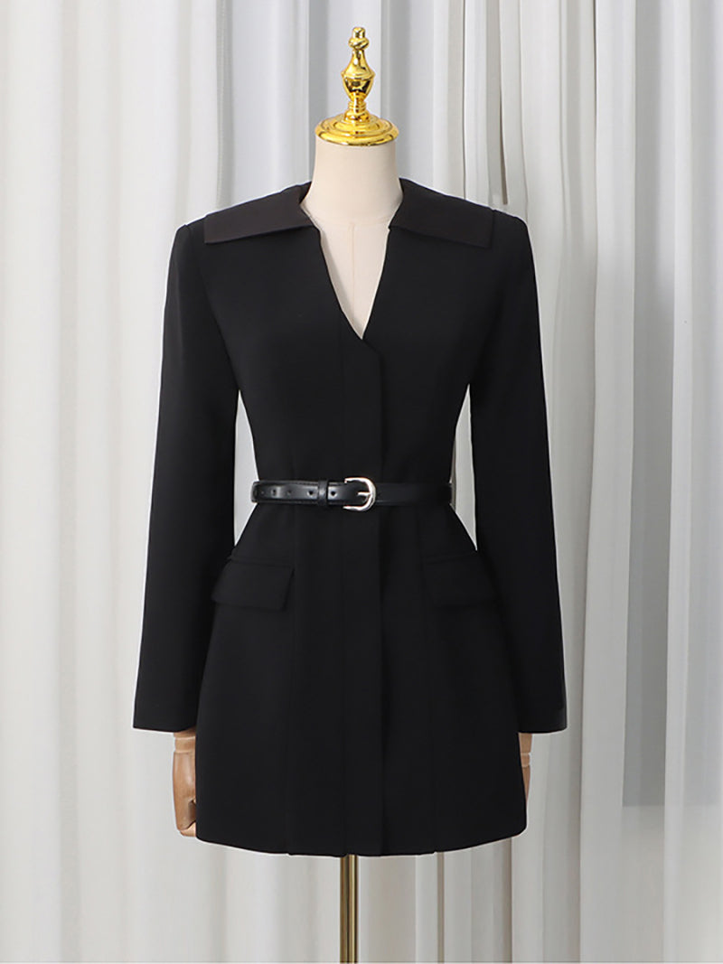 Fashion Belted Slim Blazer Dress
