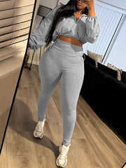 Sexy Drawstring Crop Top and Tight Pants Set