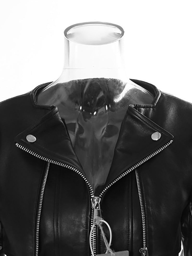 Mesh Patchwork PU Leather Jacket Coat -Boutique