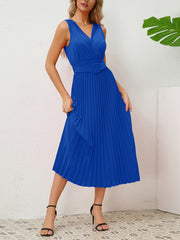 Sexy V Neck Sleeveless Slim Pleat Dress