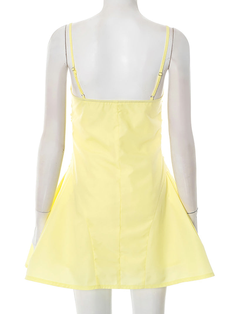 Sexy Front Button Design Spaghetti Strap Dress