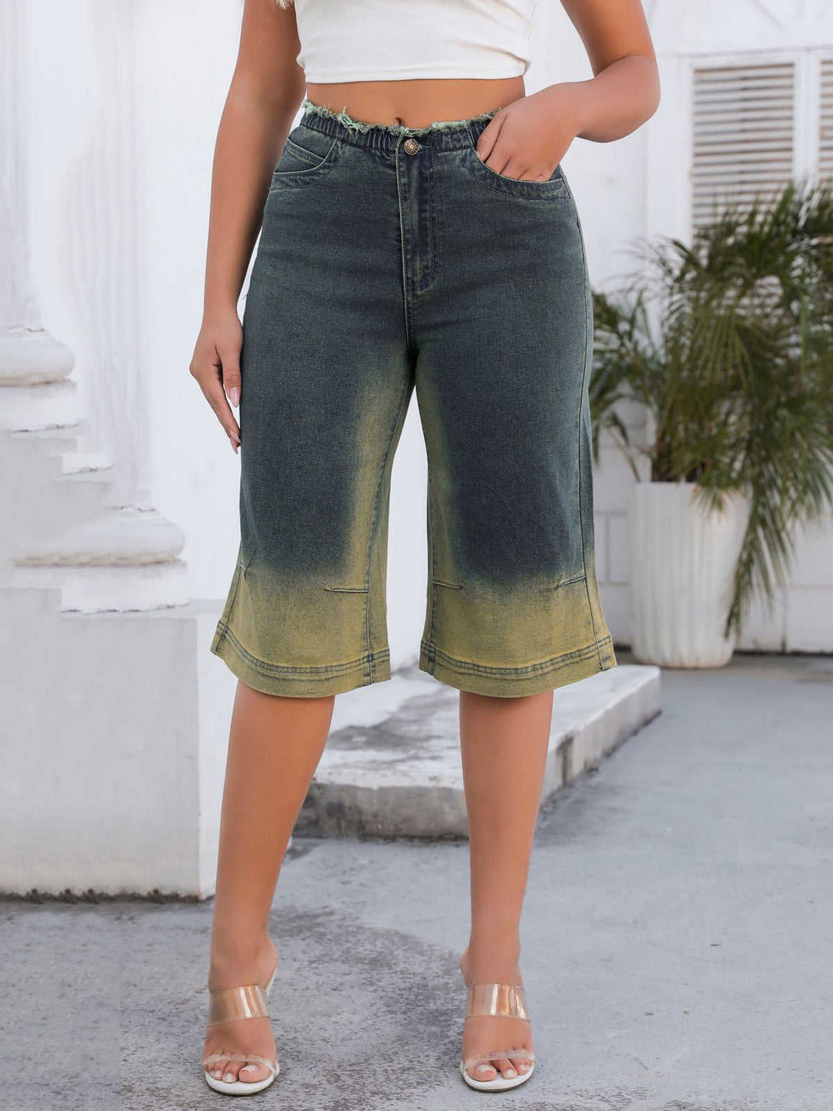 Fashion Elastic Straight Jeans Cropped Pants