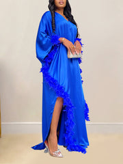 Fashion Loose Feather V-neck Maxi Dress