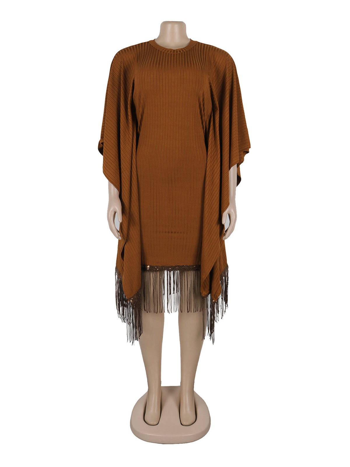 Fashion Sequin Fringe Bat Sleeve Midi Dress