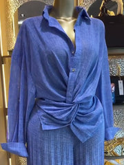 Pleated Shirt and Wide Leg Pants Set