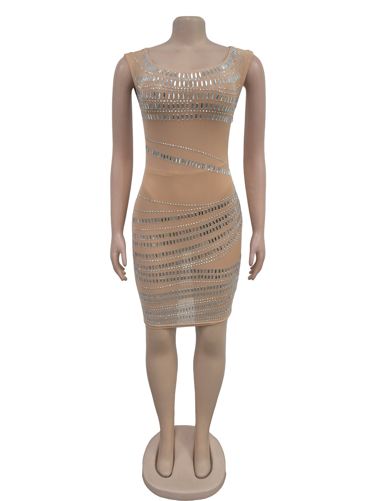 Rhinestone See-Through Off Shoulder Bodycon Dress