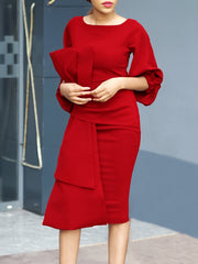 Fashion Solid Color Slim Midi Dress