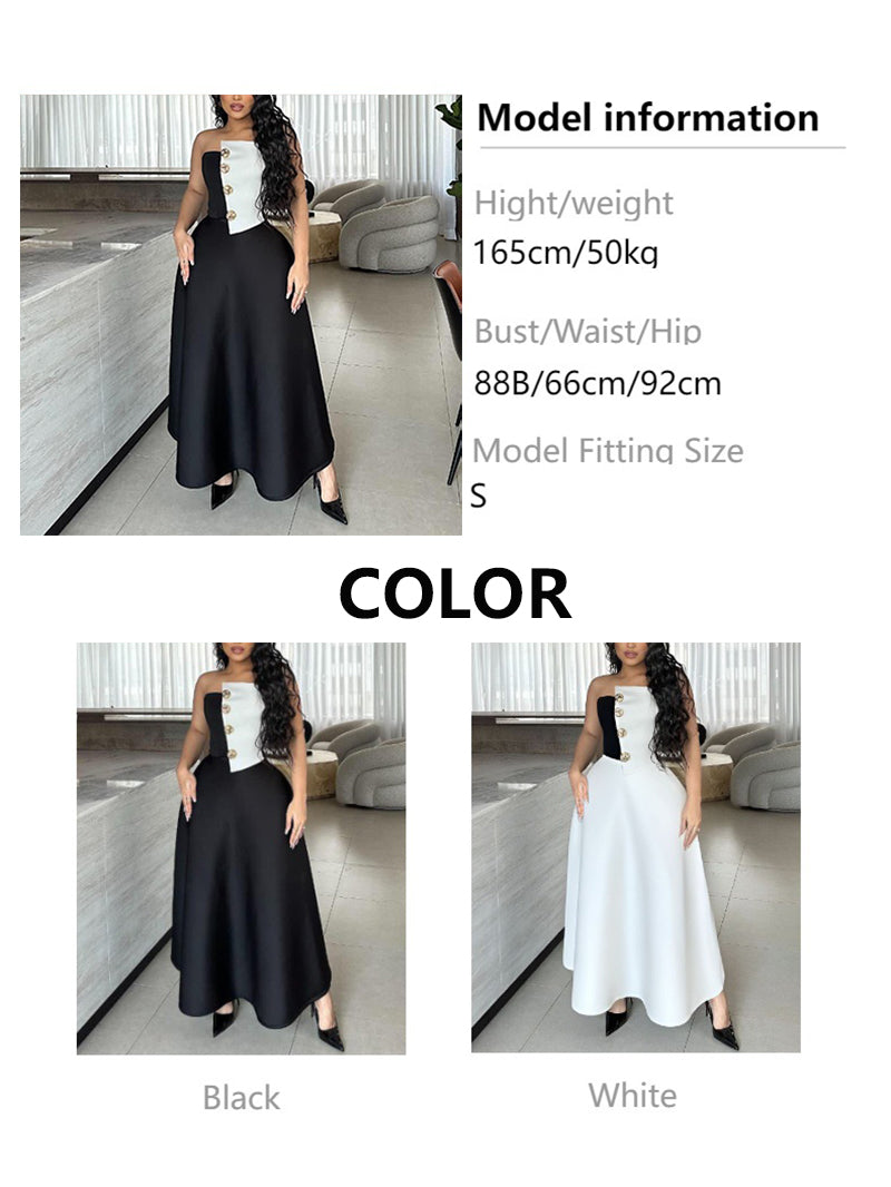 Elegant Contrast Color Tube Top And Long Skirt Sets