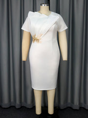Elegant Round Neck Embroidered Slim Party Dress