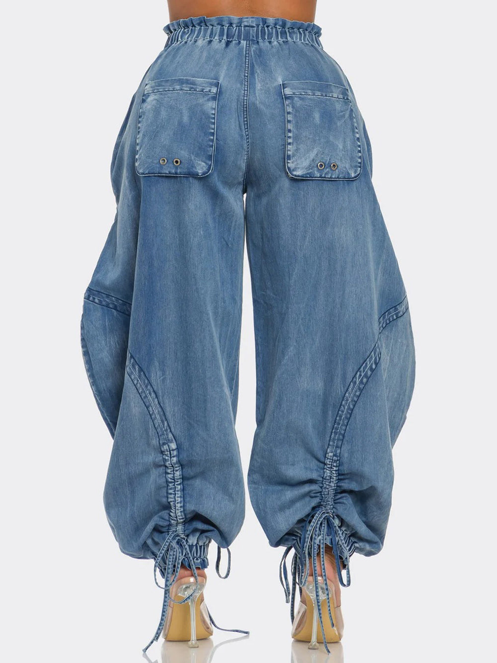 Drawstring Detail Loose Cargo Jeans