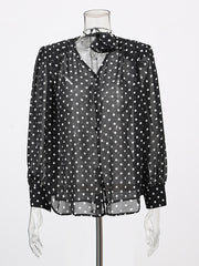 Fashion Polka Dot Print Sheer Mesh Shirt