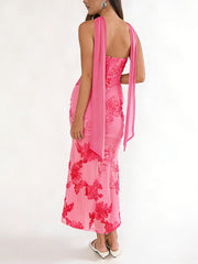 Elegant Embroidered Floral Mesh Slim Maxi Dress