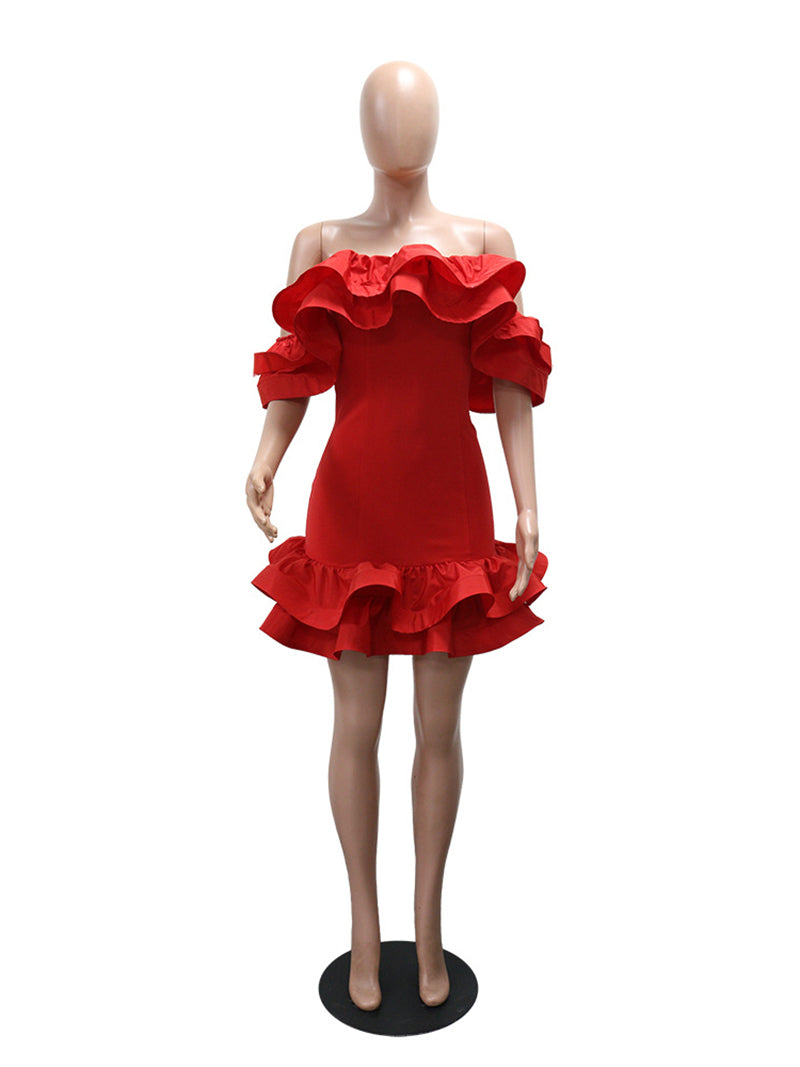 Elegant Flounce Off Shoulder Slim Mini Dress
