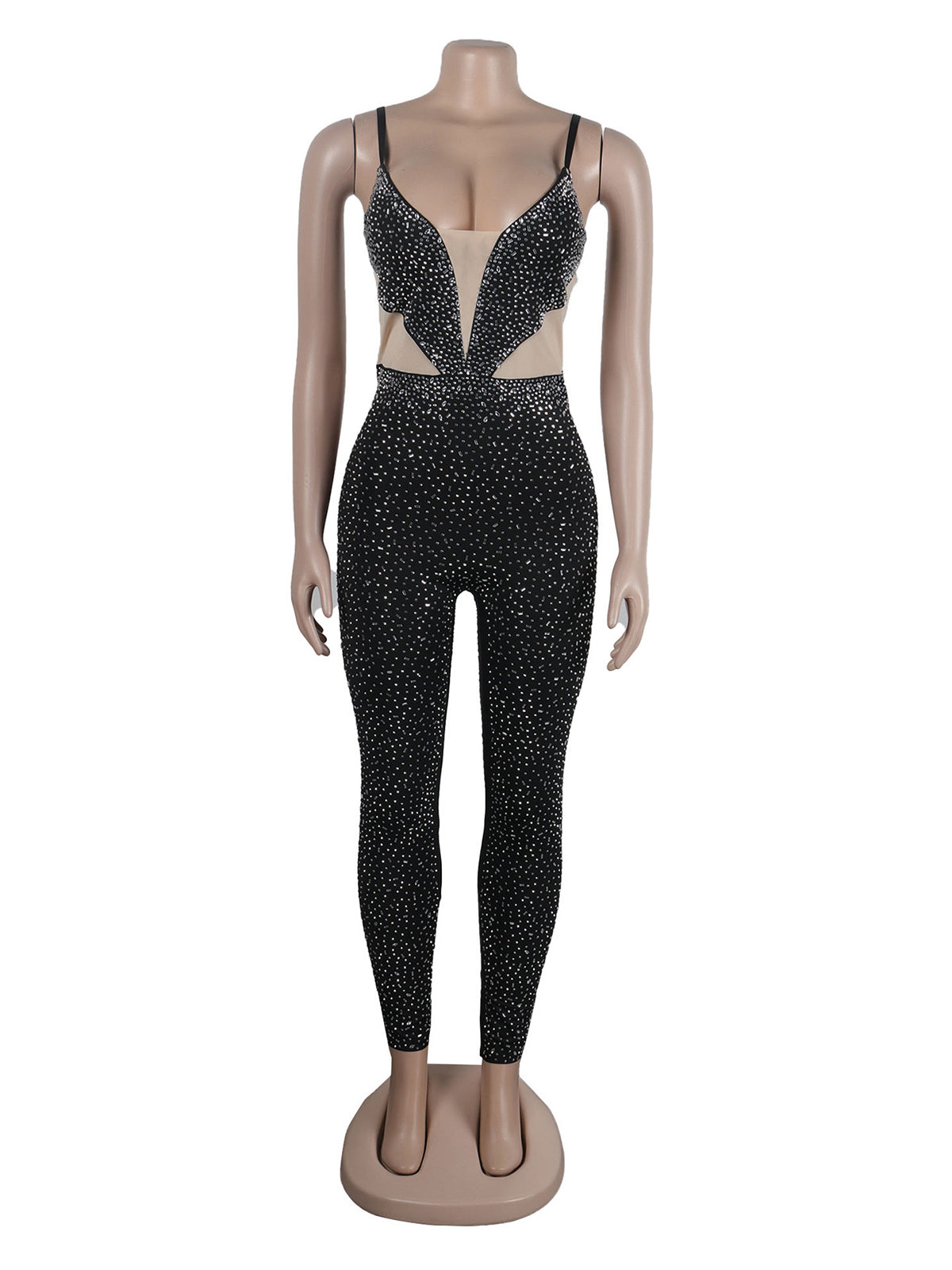 Rhinestone See through Club Jumpsuit