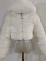 Hooded Tiered Faux Fur Cropped Jacket-boutique
