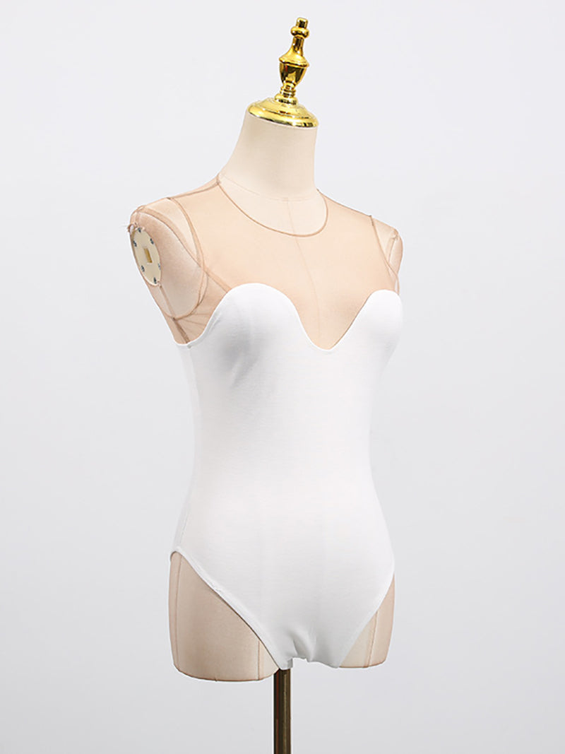 Sexy Round collar Tulle Bodysuit