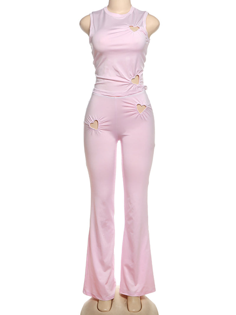 Casual Love Heart Cutout Sleeveless Pants Set