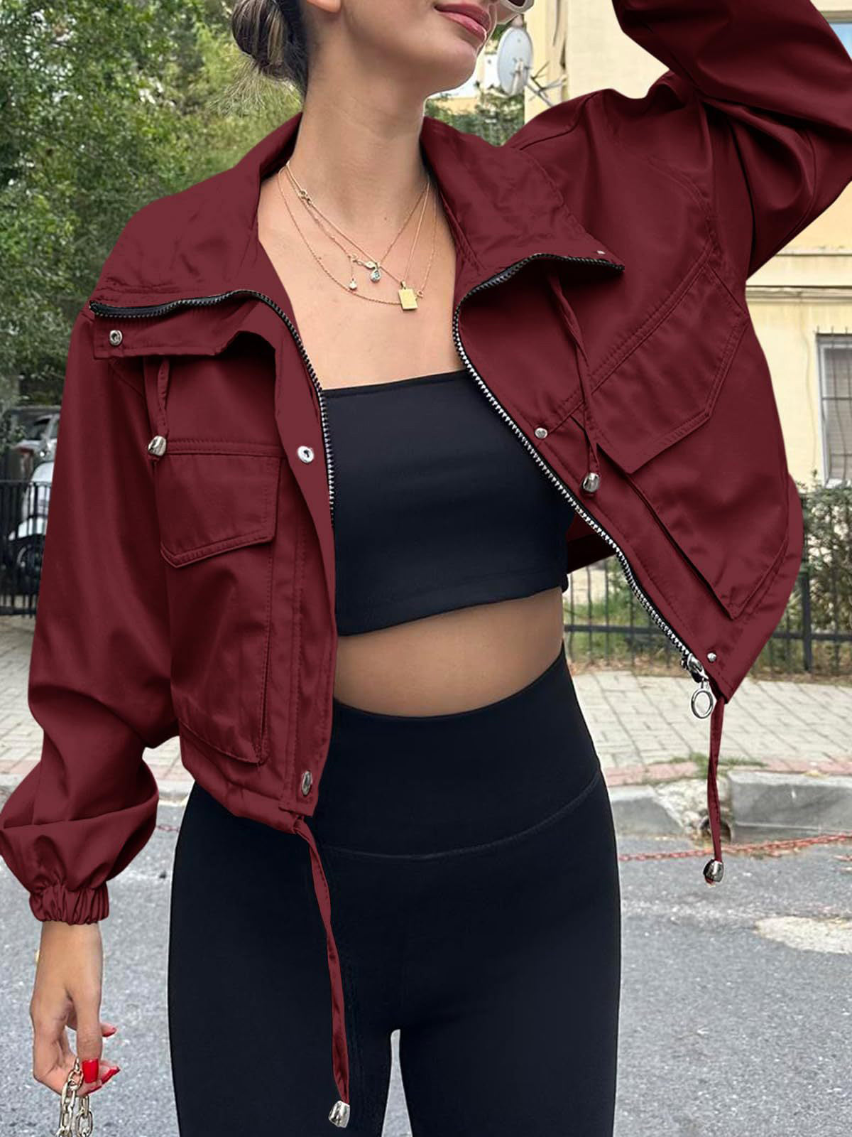 Fashion Zipper Cropped Jacket Trench Coat
