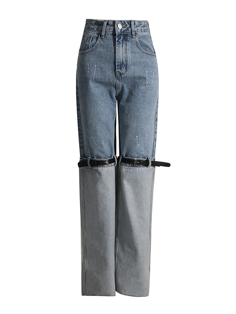 Fashion Hybrid Denim Belted Pants Jeans