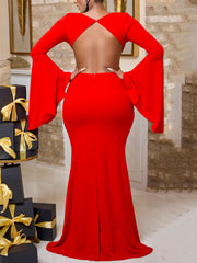 Sexy V Neck Hollow out Backless Dress