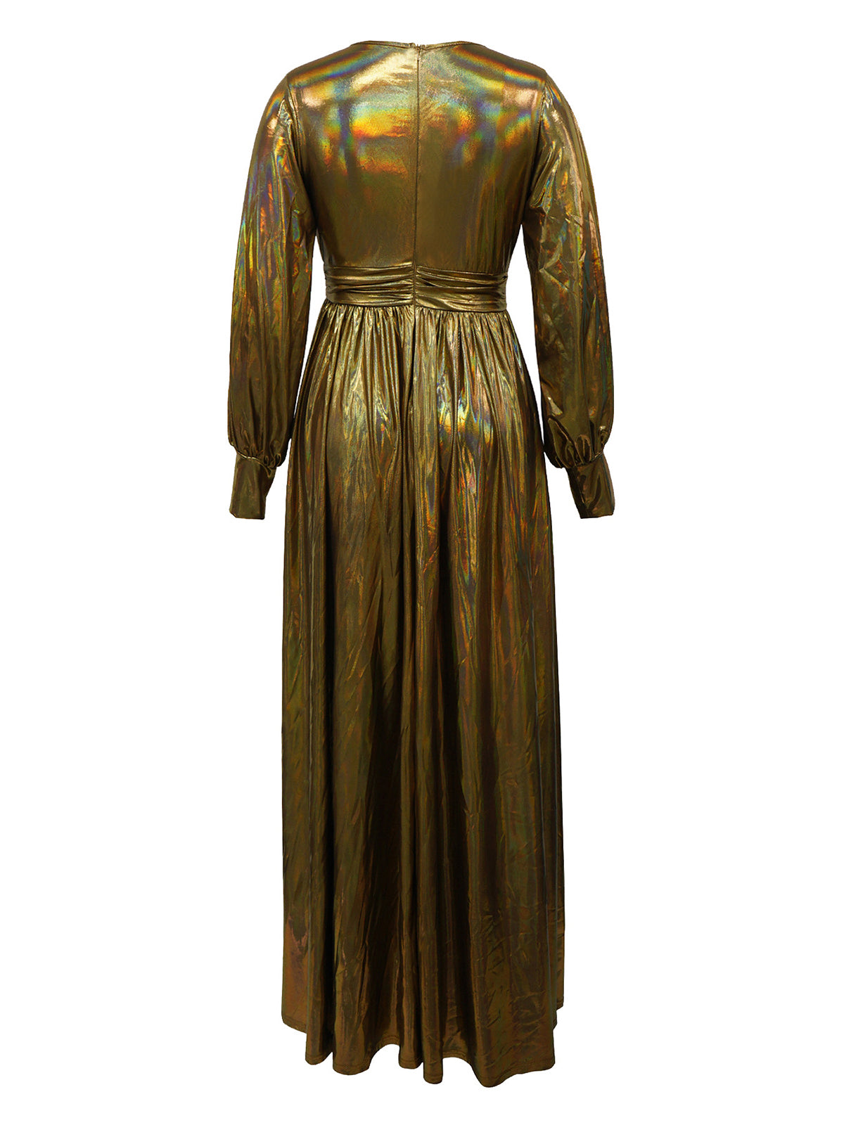 Sexy Metallic Deep V-Neck High Waist Maxi Dress