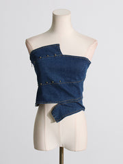 Sexy Asymmetric Denim Tube Top