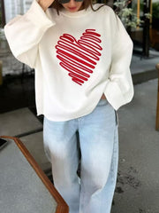 Plain Heart Line Round Neck Casual Sweatshirt