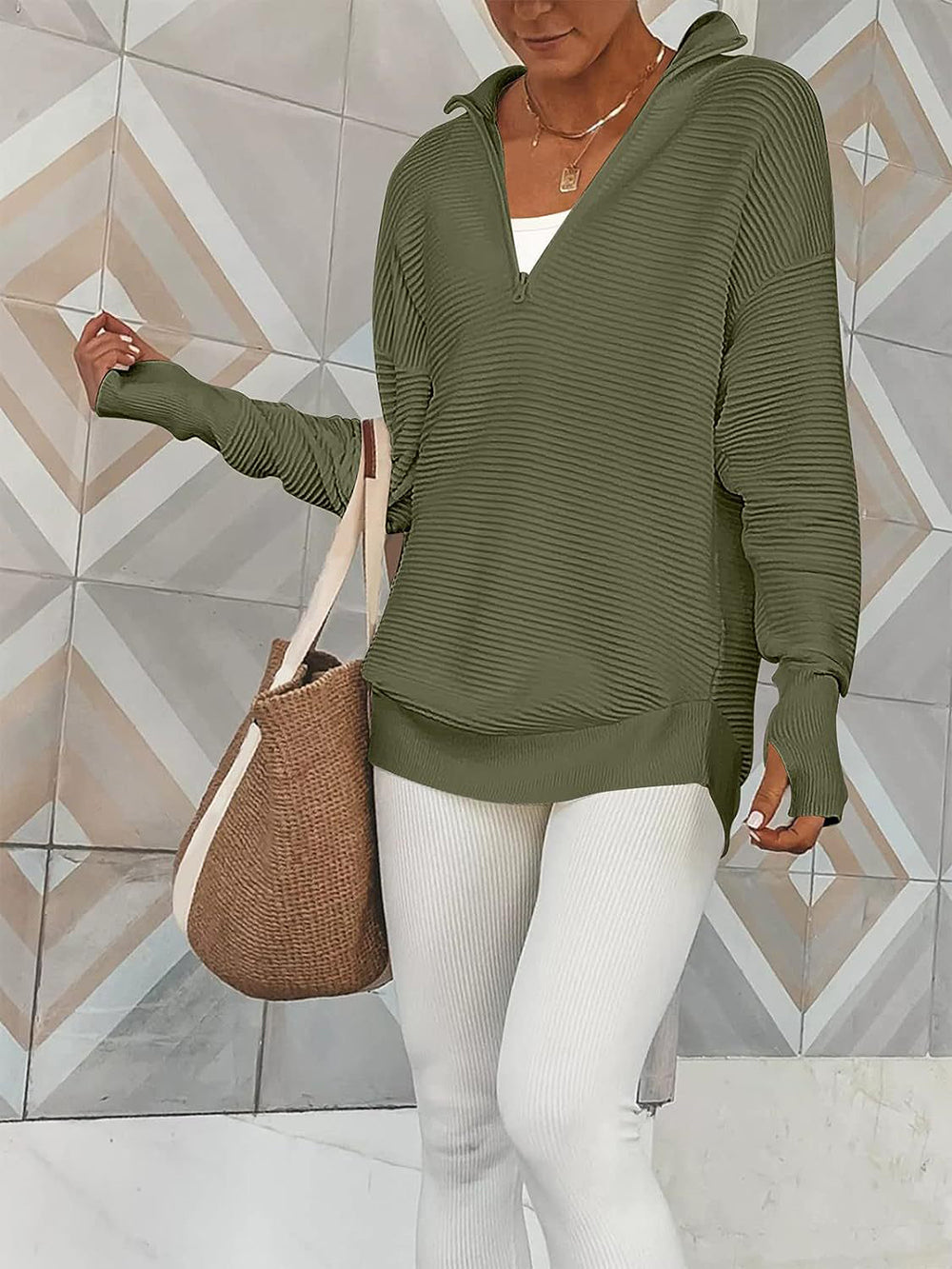 Casual Rib Knit Loose Sweater