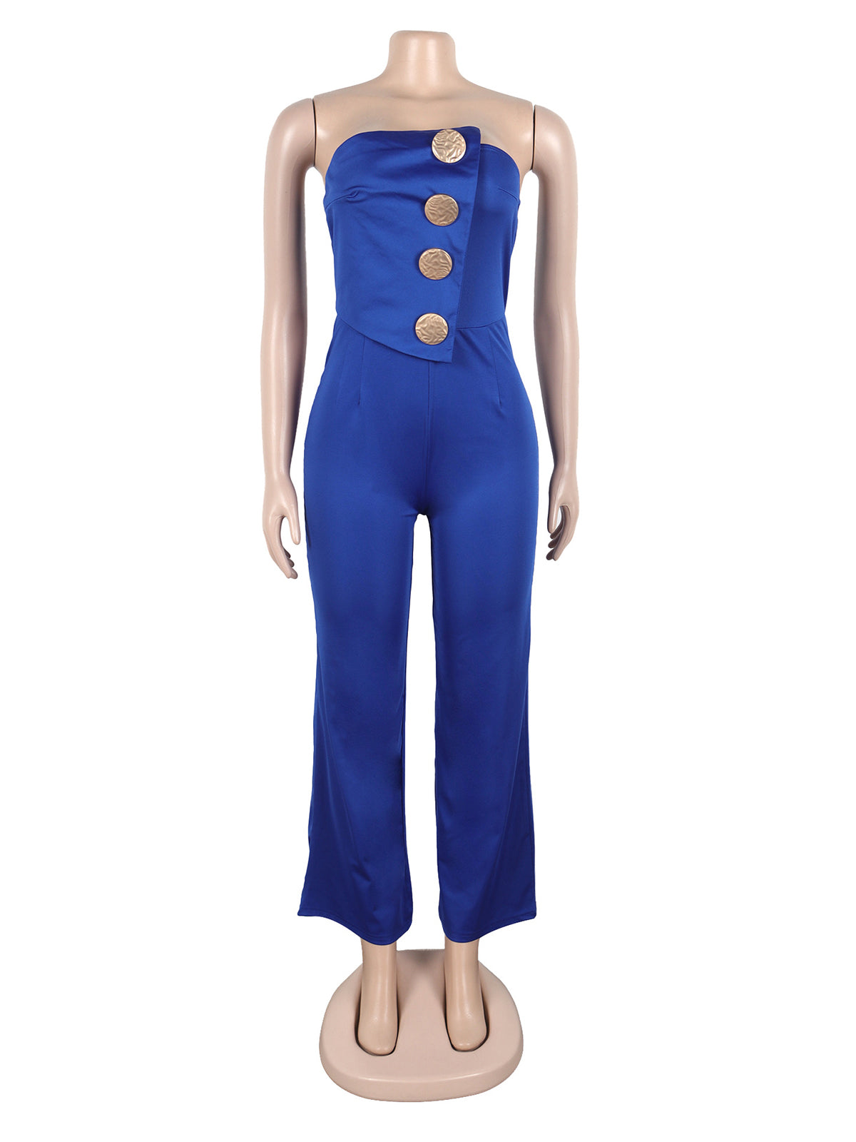 Flared Tube Top Button-Embellished Jumpsuit