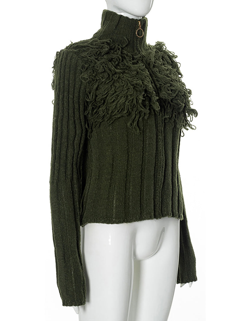 Fashion Fringe Trim Knit Cardigan Sweater