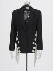 Fashion Rhinestone Decorate Tassels Blazer