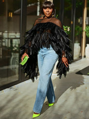 Layered Ruffle One Shoulder Mesh Top