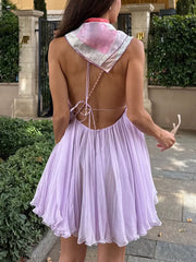 Sexy Deep V Neck Backless A-line Mini Dress