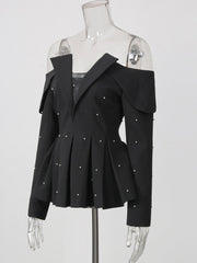 Pearl Trim Off Shoulder Blazer-boutique