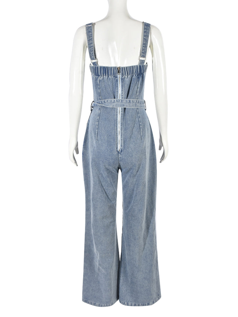 Fashion Bandage Ripped Denim Jumpsuit