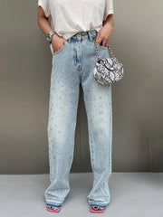 Nail Bead Decorate Straight Jeans