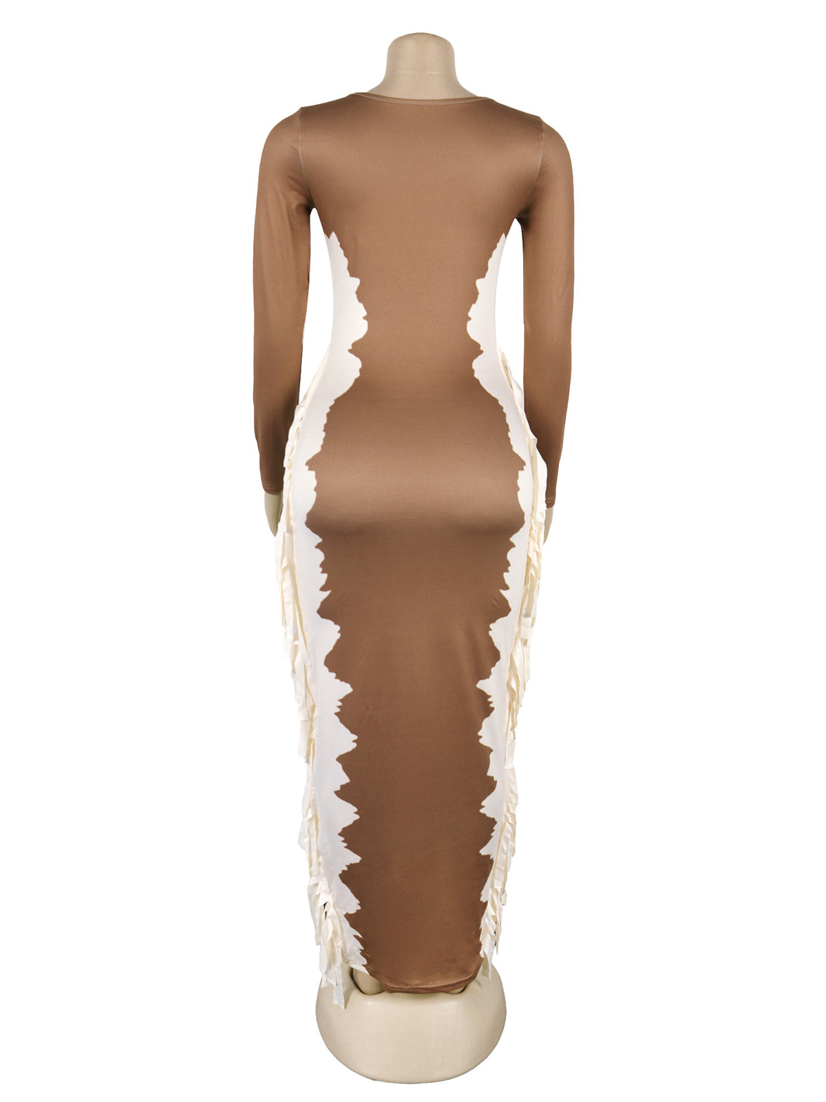 Fashion Contrast Color Side Fringe Maxi Dress